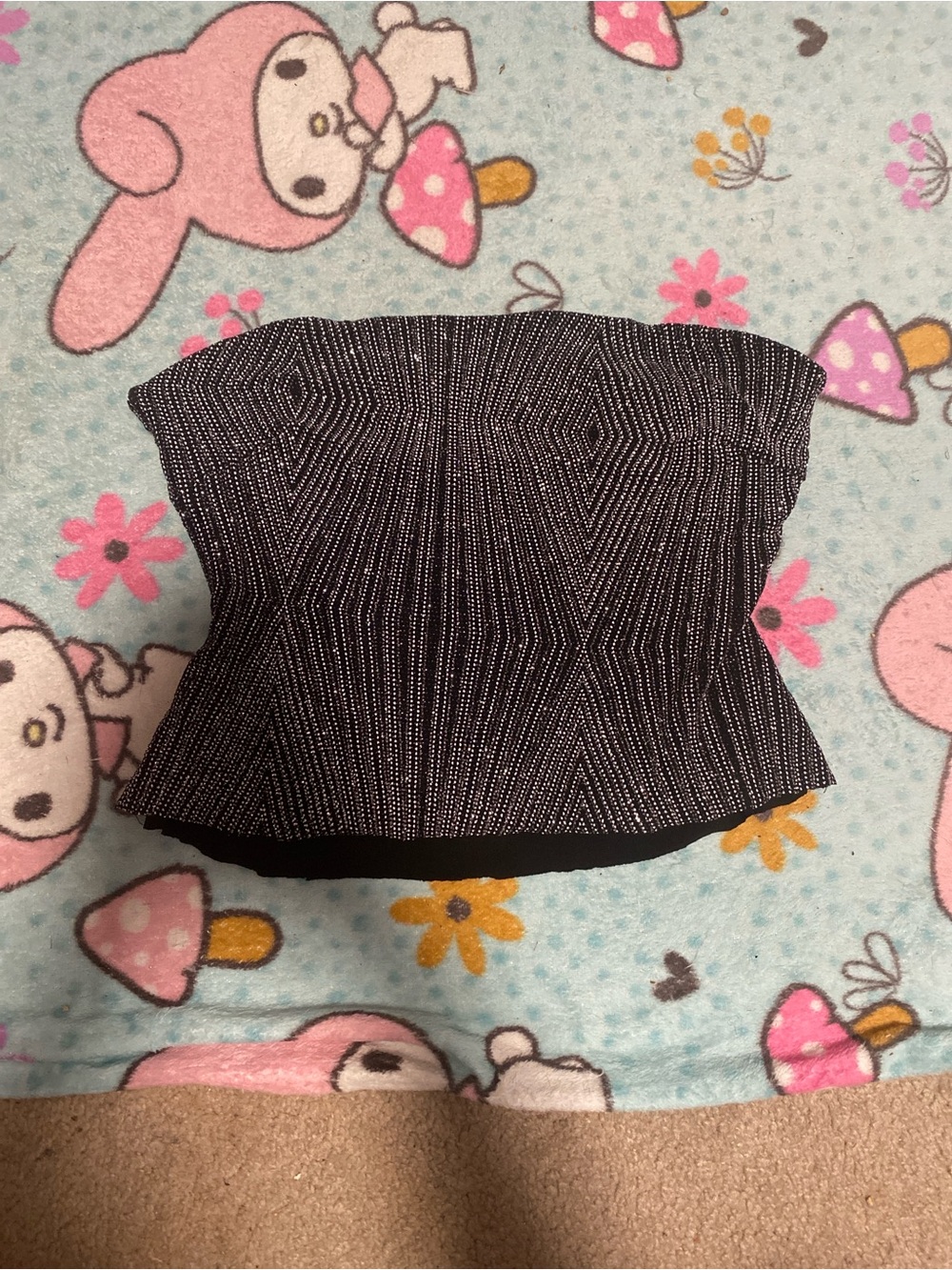 Black Metallic-Thread Strapless Crop Top